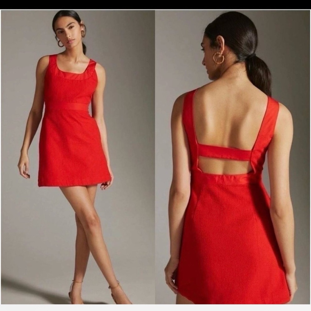 Anthropologie Red Sleeveless Mini Dress with Open-Back Strap